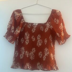 Madewell Lucie Puff-Sleeve Smocked Bodice Top in Moody Blooms Size S